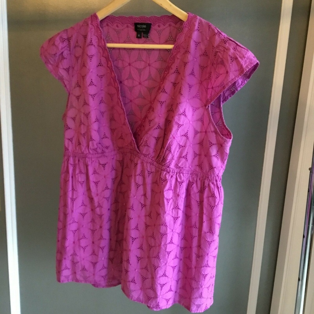 Nicole by Nicole Miller purple eyelet v-neck  top